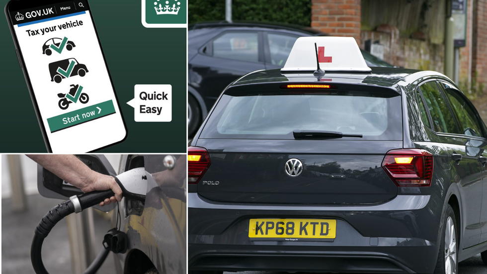 Car tax sign and electric car and learner vehicle