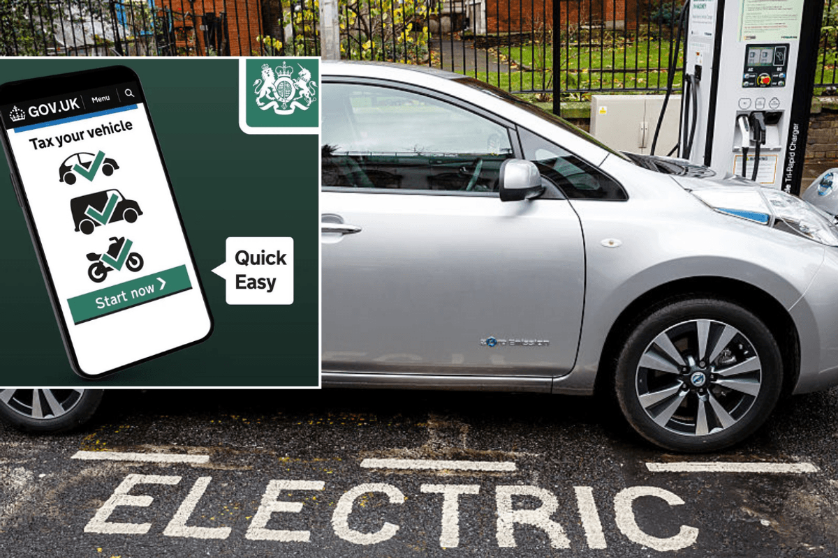 Car tax sign and electric car charging