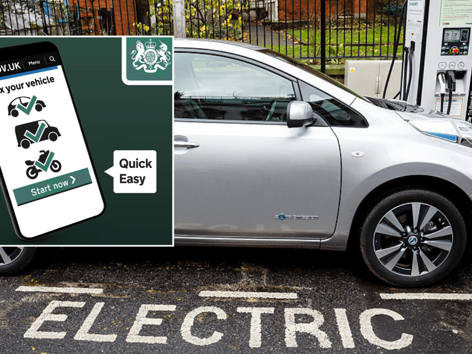 Car tax sign and electric car charging