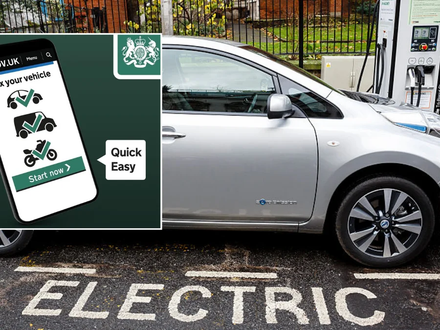 Car tax sign and electric car charging