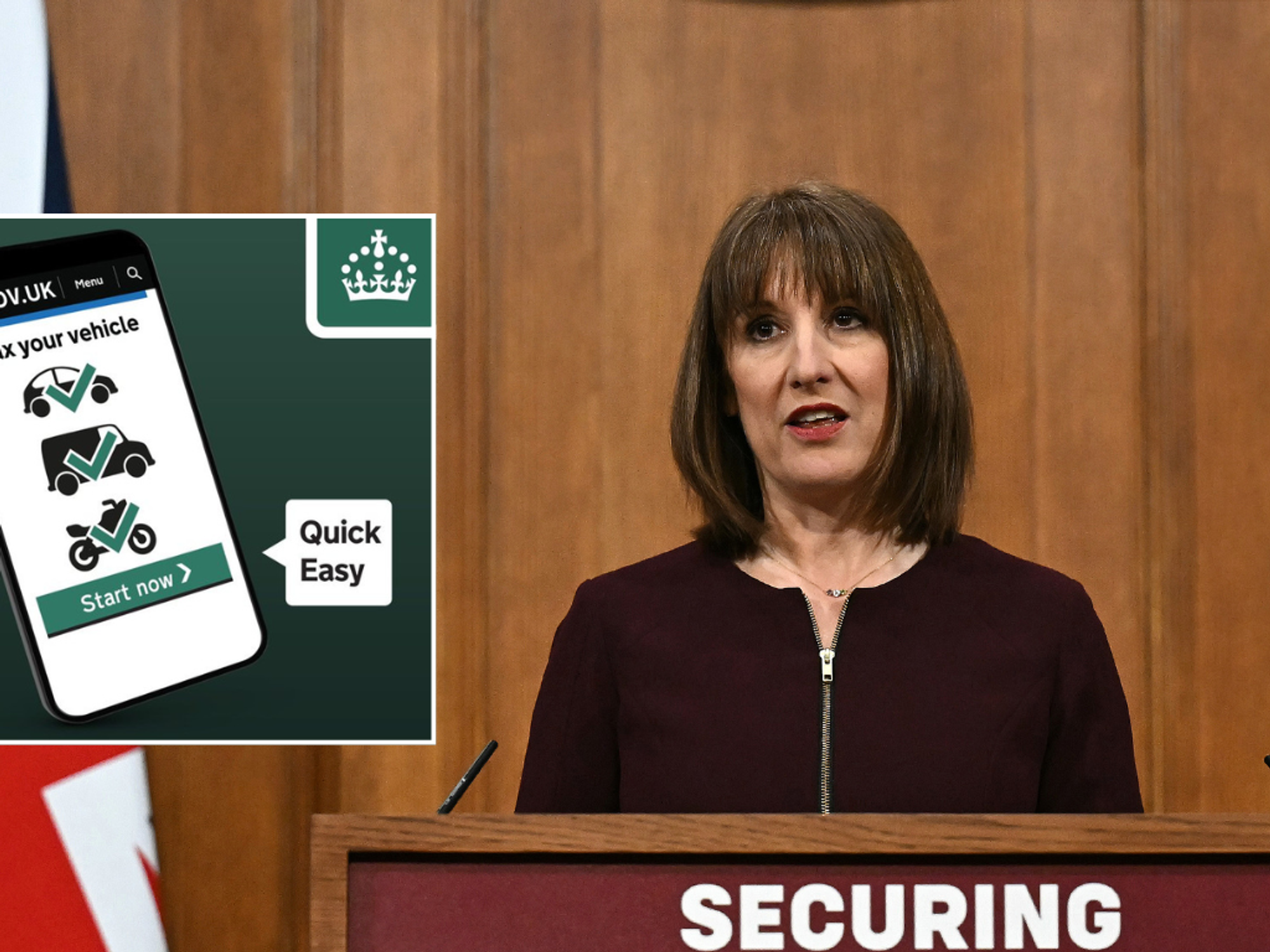 Car tax sign and Rachel Reeves