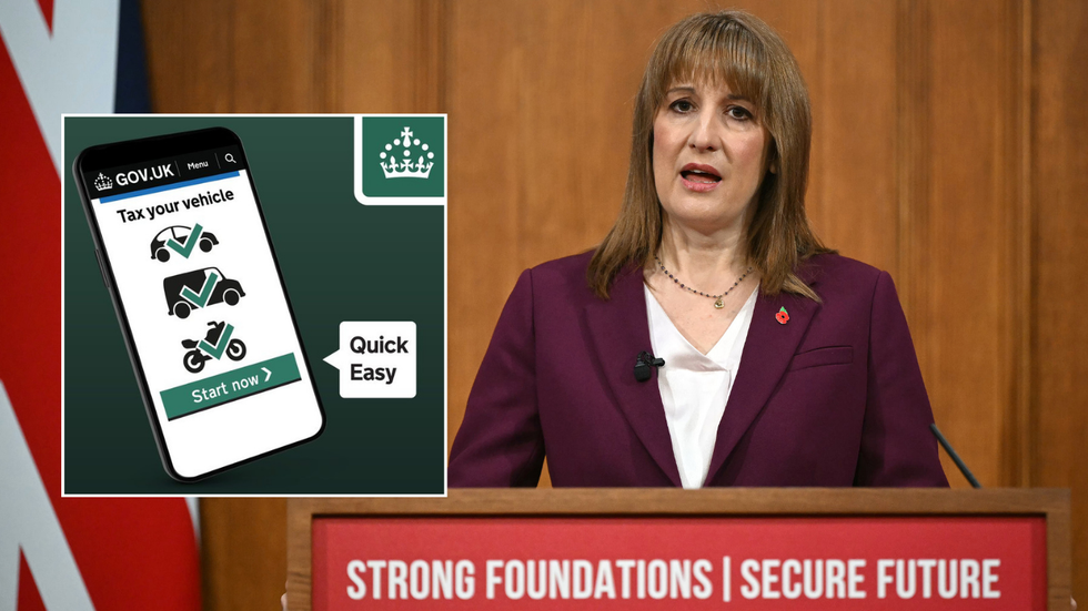 Car tax sign and Rachel Reeves