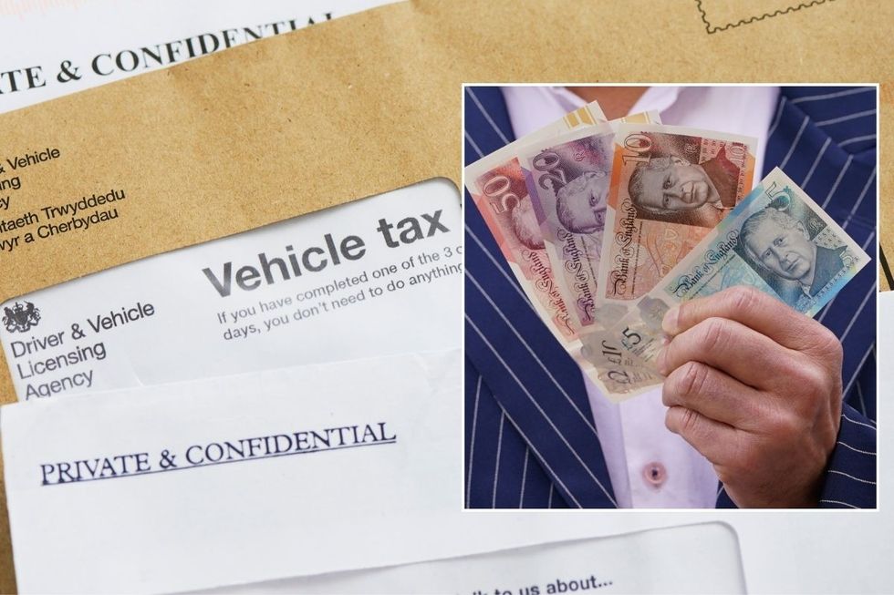 Car tax warning letter and a man holding cash
