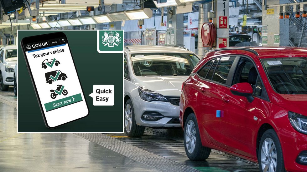car taxes sign and electric car production plant