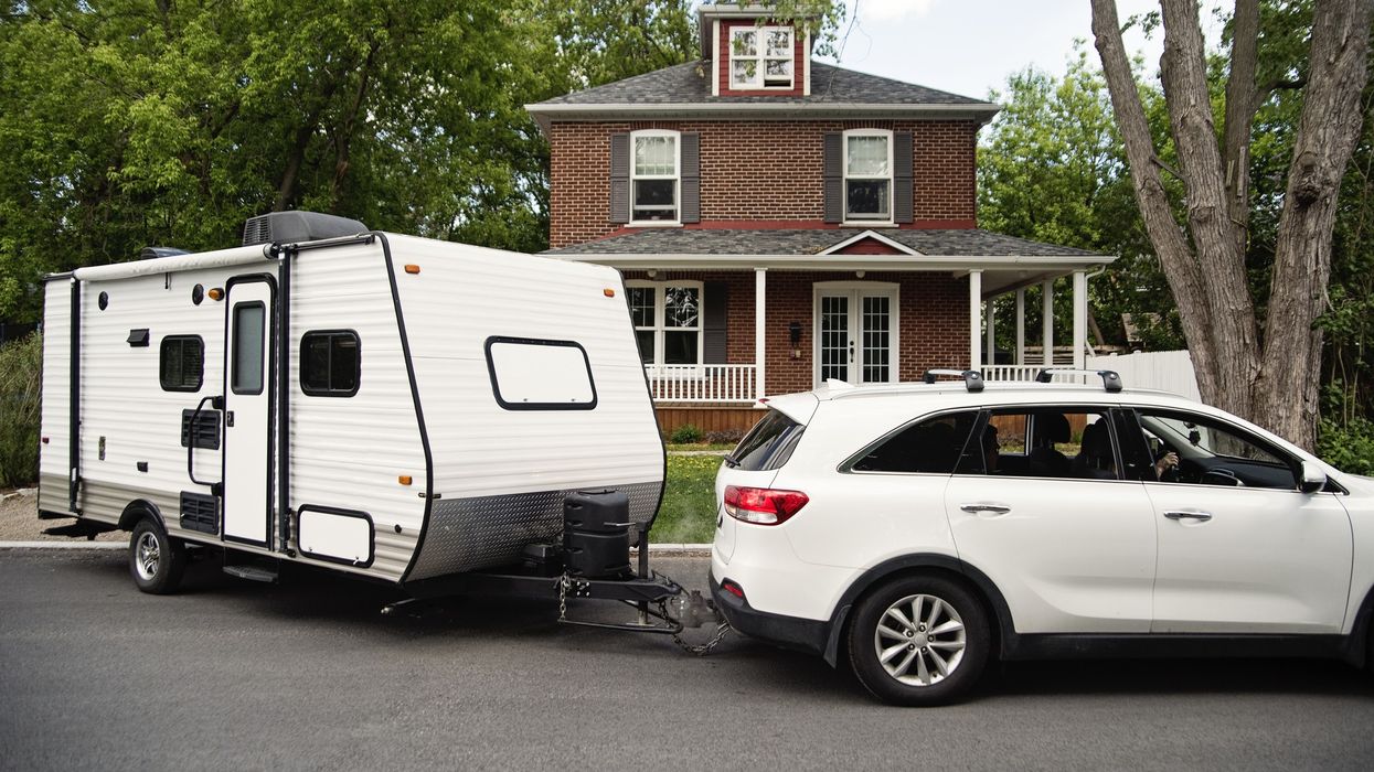 Car towing caravan