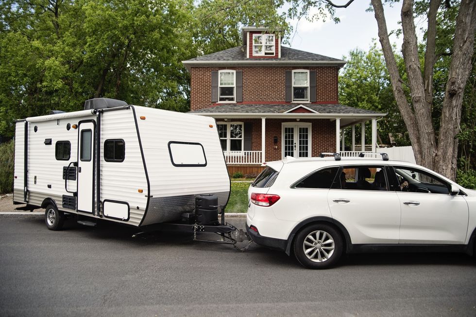 Car towing caravan