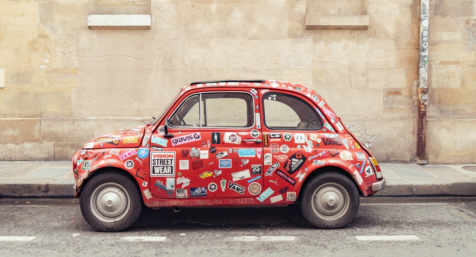 Car with bumper stickers