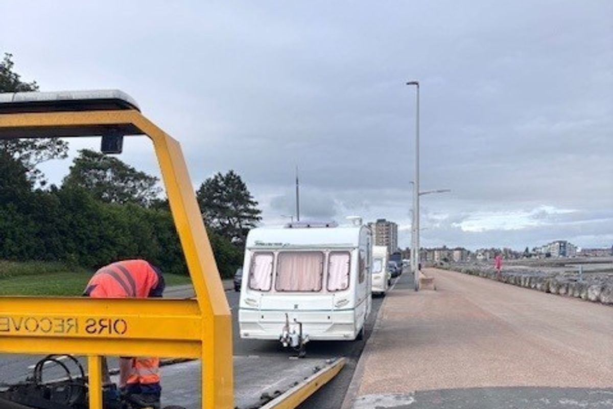 Caravan being taken away