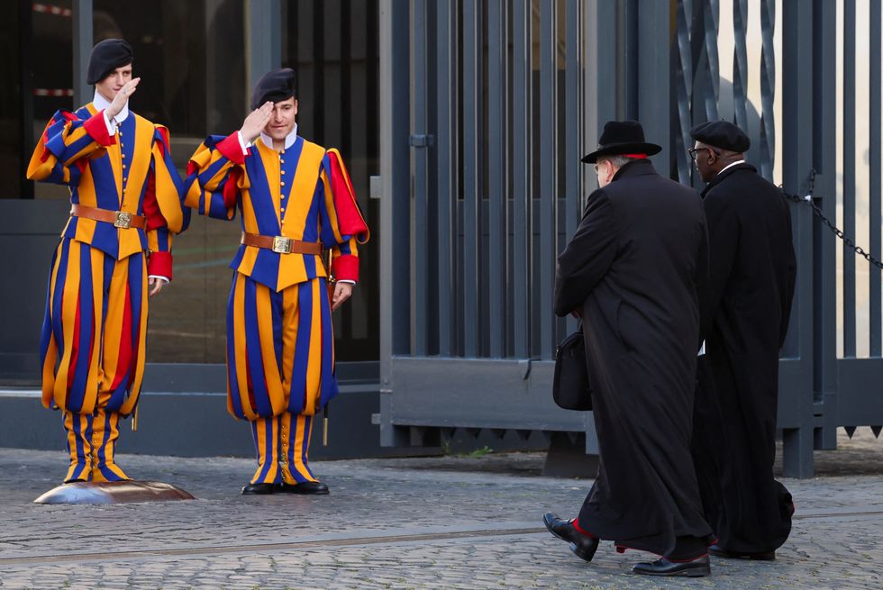 Cardinals arrive at the Vatican, following the death of Pope Francis, as seen from Rome, Italy