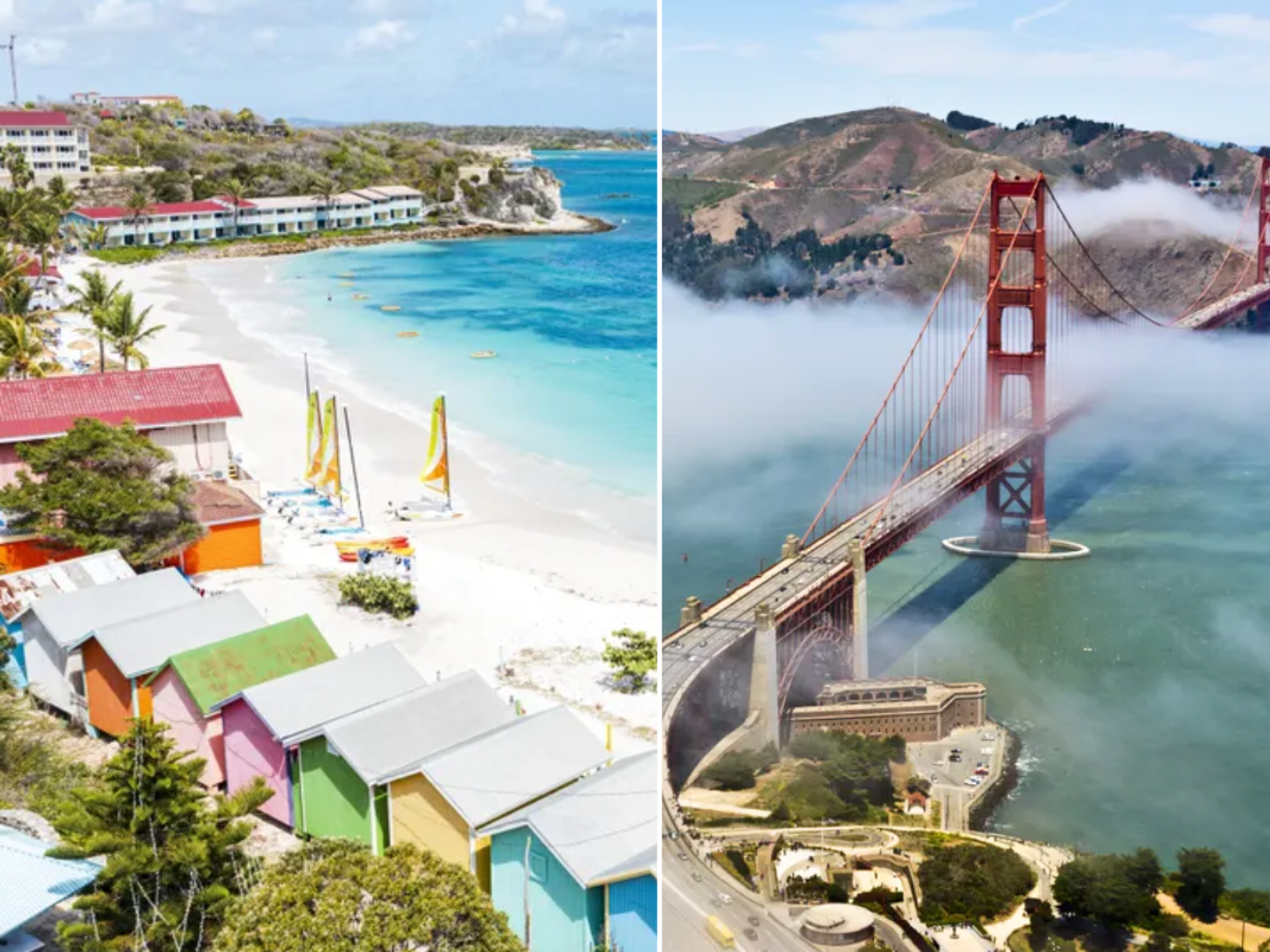 Caribbean Sea, Long Bay, Antigua / San Francisco Golden Gate Bridge