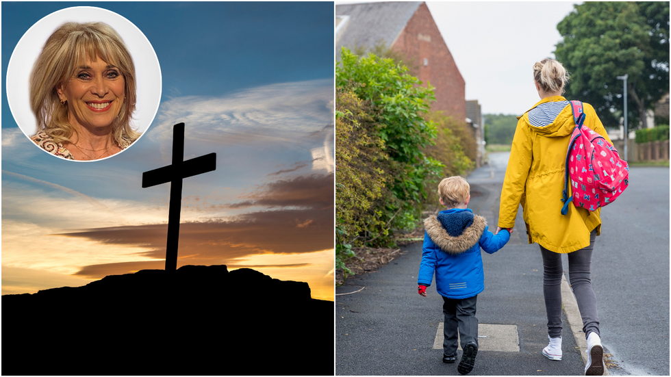 Carole Malone, Christian cross and a parent walking a child to school