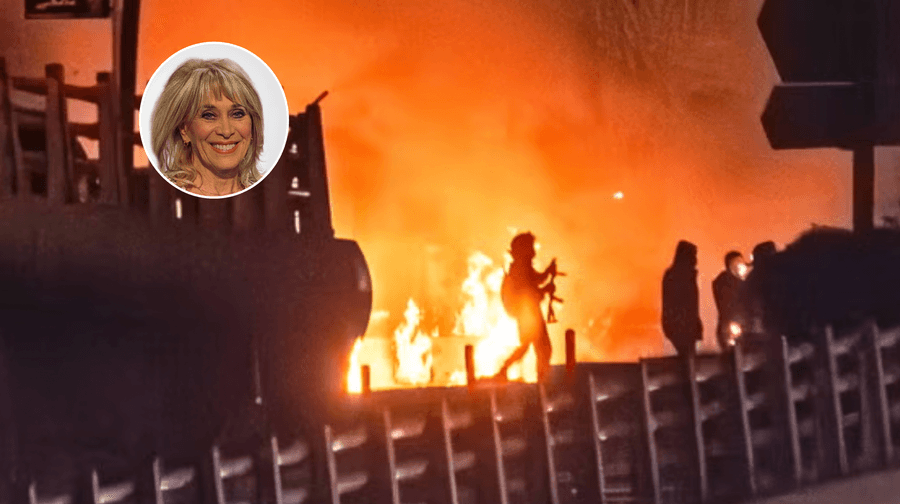 Carole Malone (left), Iran protests (right)