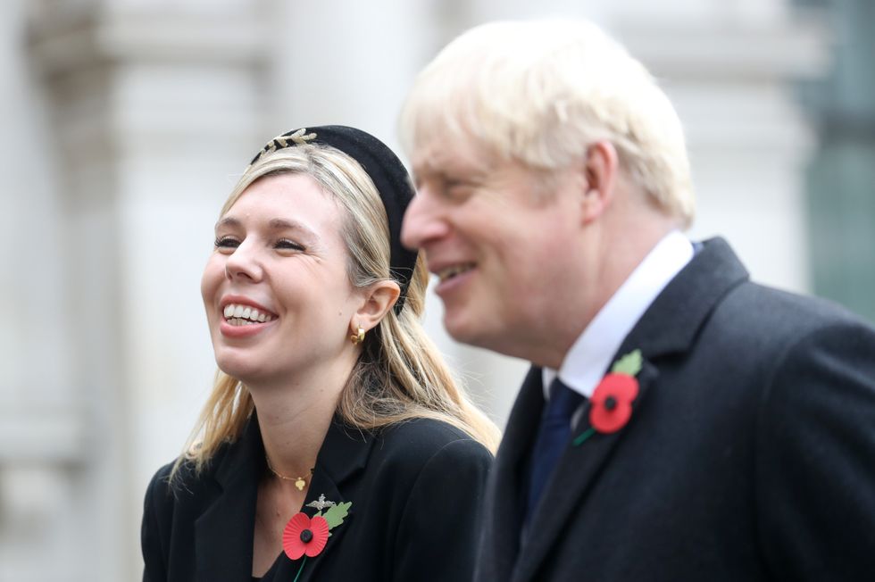 Carrie Johnson joins Boris talking to veterans, following the National Service of Remembrance at the Cenotaph, in Whitehall, London.