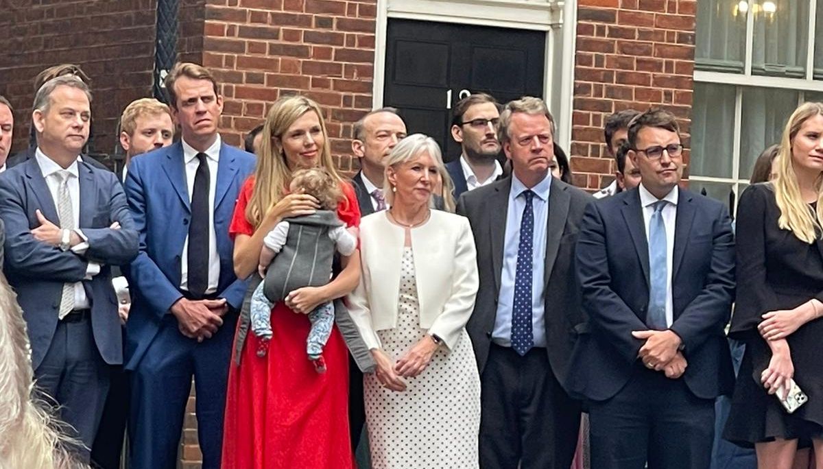 Carrie Johnson watching on as her husband Boris resigns as Tory Party leader