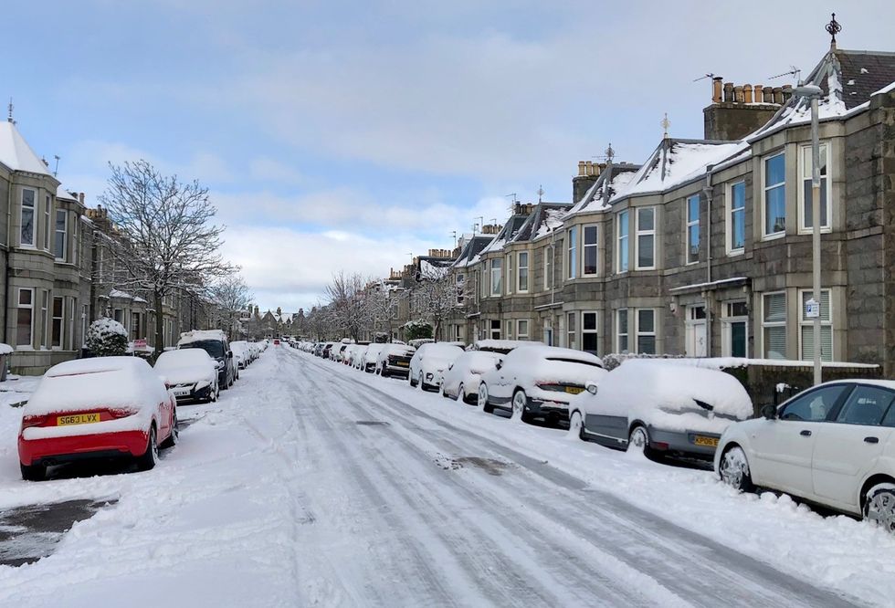 Cars along a road covered in snow