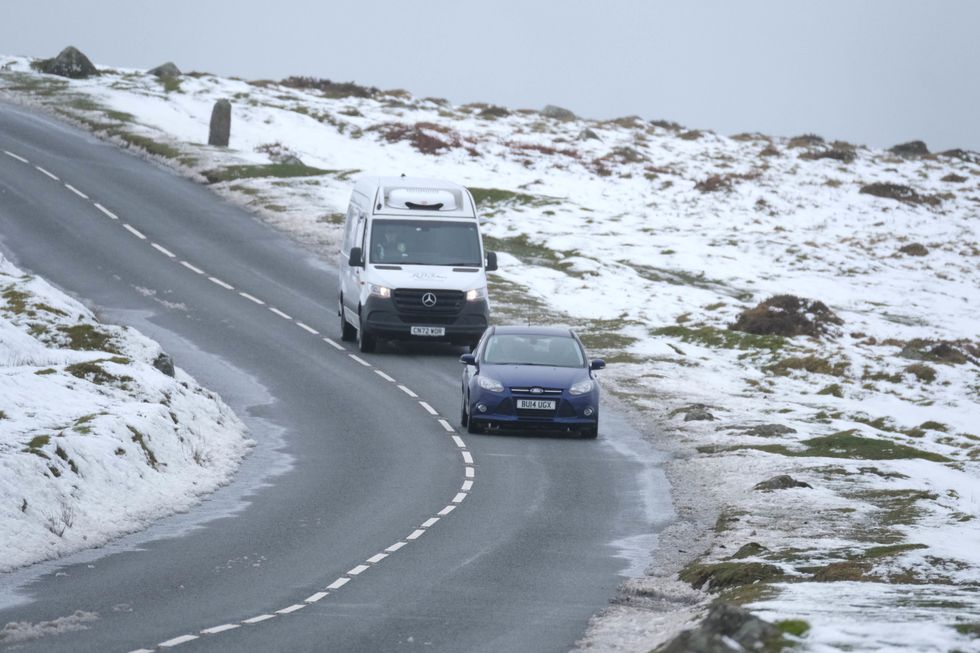 Cars driving in the snow