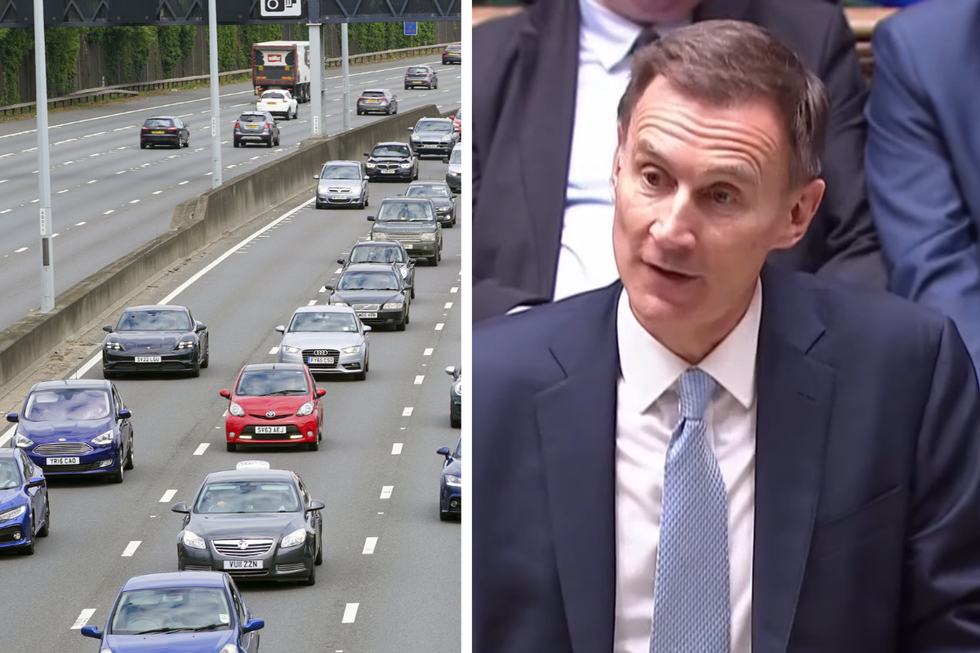 cars on motorway and screenshot of Jeremy Hunt
