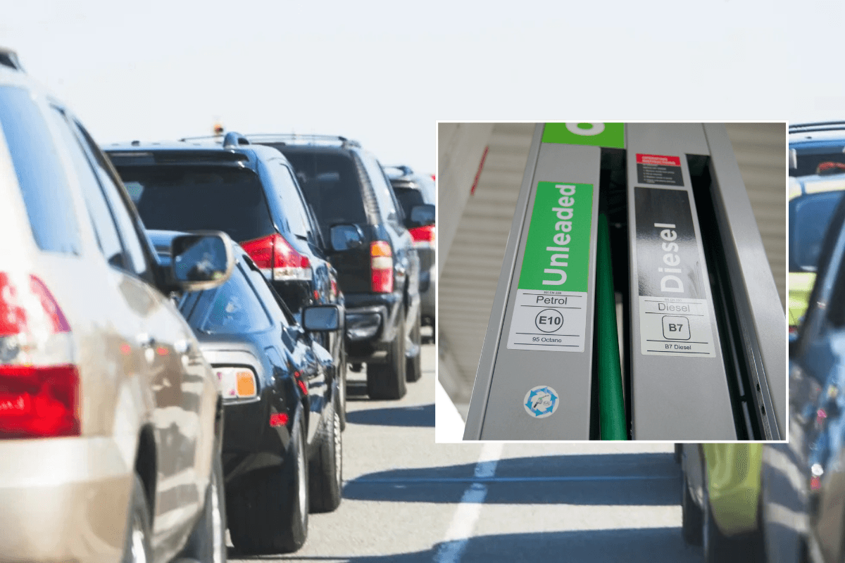 Cars on road and petrol and diesel