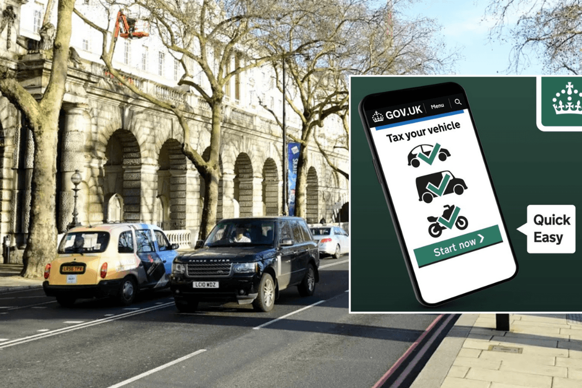 cars on road and tax sign