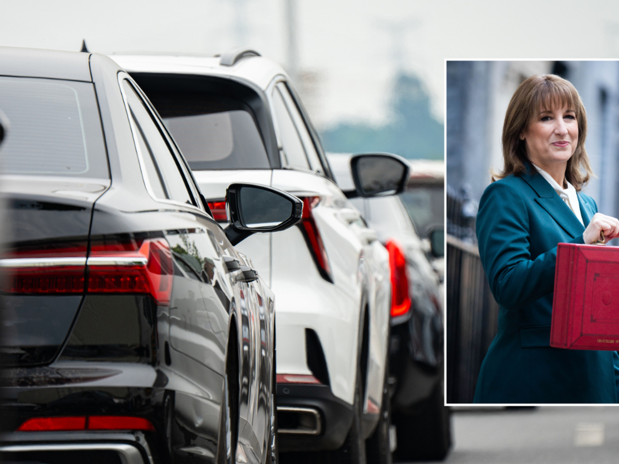 Cars on the road and Rachel Reeves