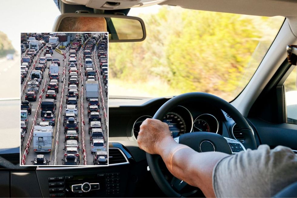 Cars parked and a man driving a car