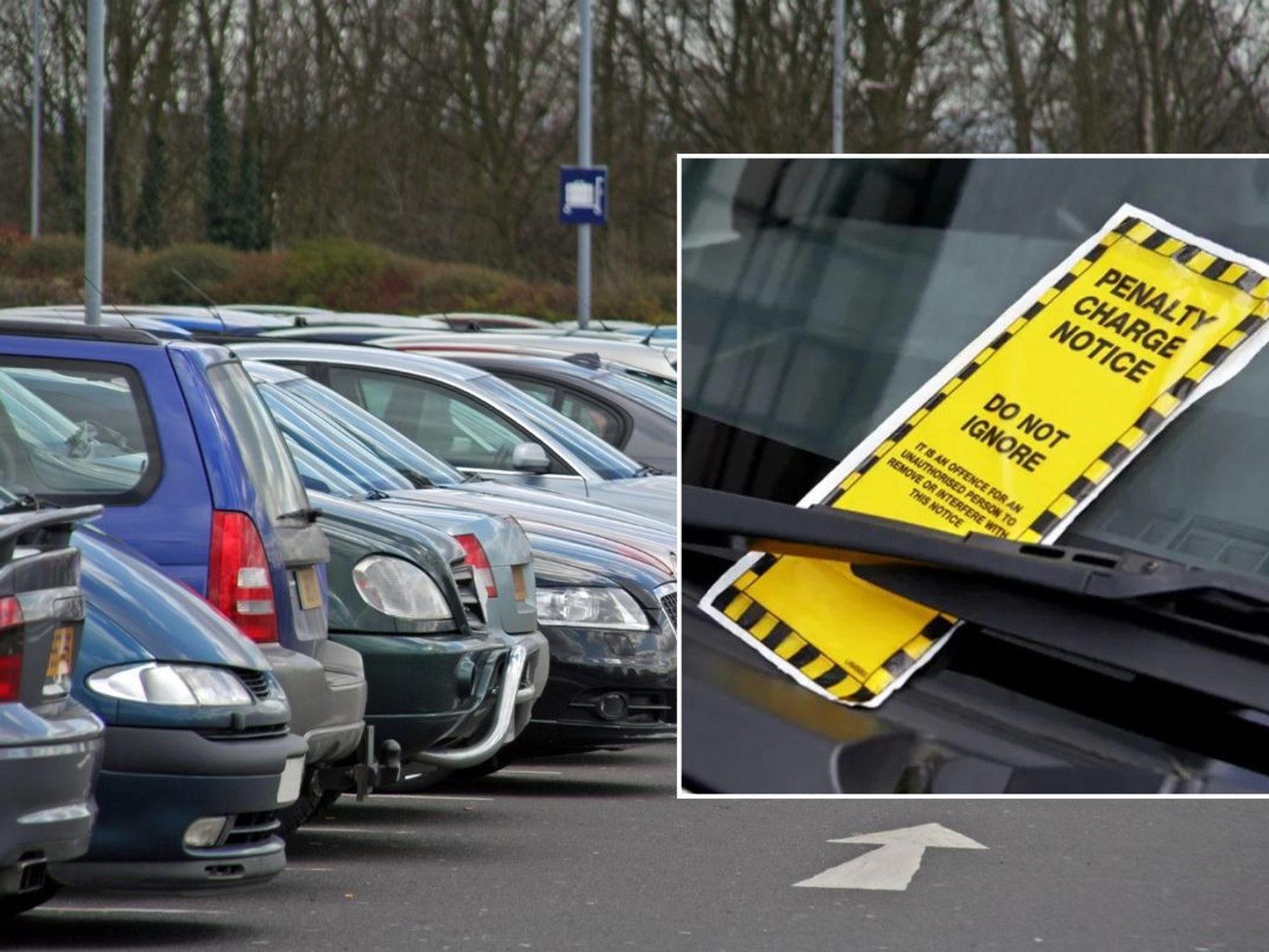 Cars parked and a penalty charge notice
