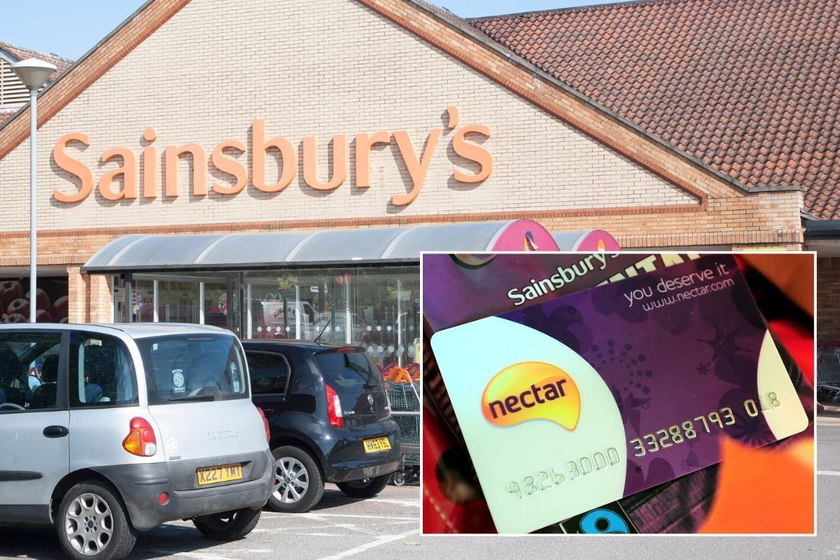 Cars parked outside of a Sainsbury's supermarket and a Nectar card