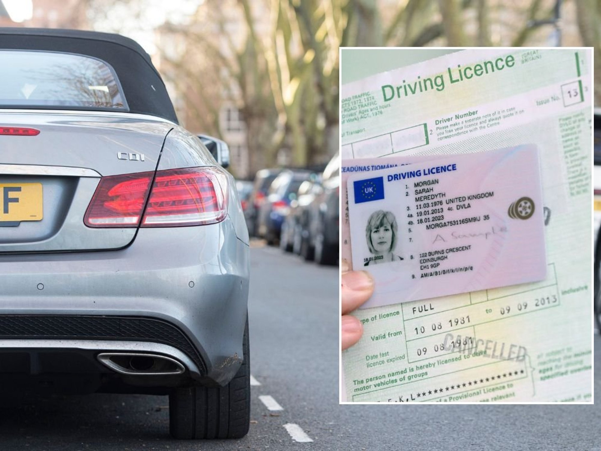 Cars parking and a driving licence