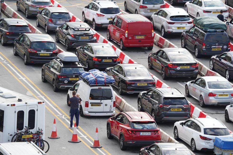 Cars queue at the check-in at the Port of Dover in Kent as many families embark on getaways following the start of summer holidays for many schools in England and Wales. Picture date: Saturday July 23, 2022.