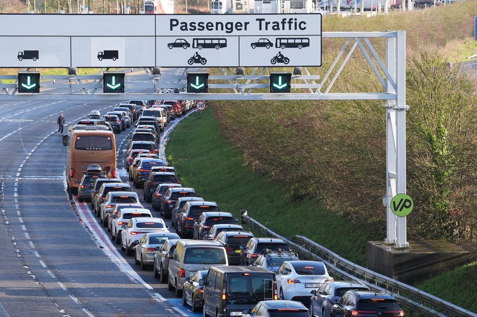 Cars queuing for the Eurotunnel
