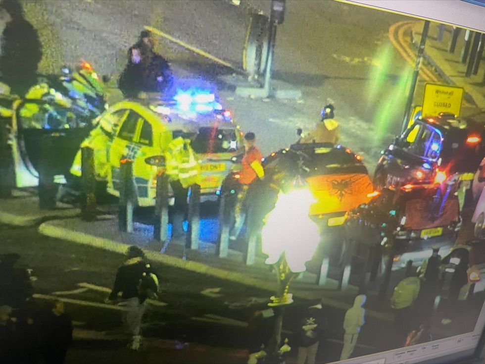 Cars were draped in Albanian flags