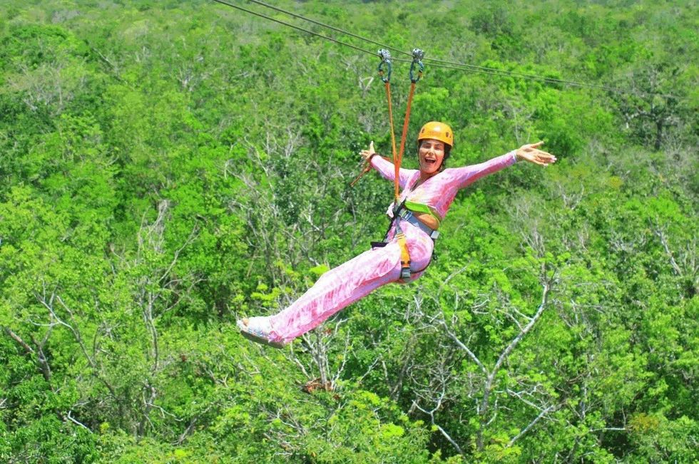 Catherine Wieland ziplining in Mexico