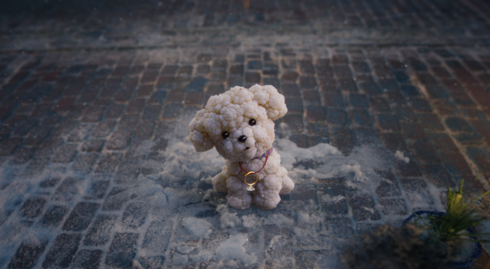 Caulidog wearing a diamond ring on his collar