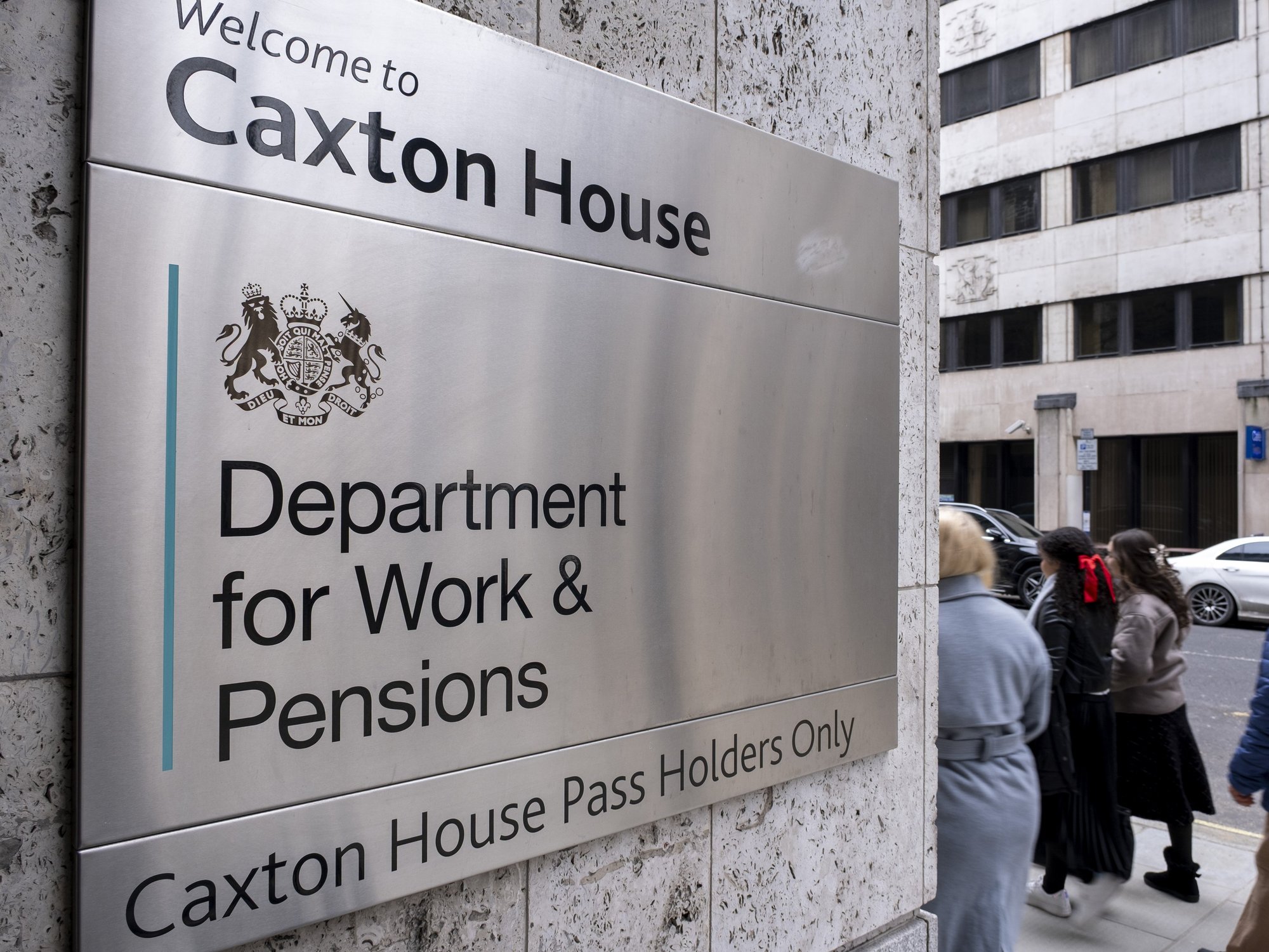 Caxton House, Department for Work and Pensions sign