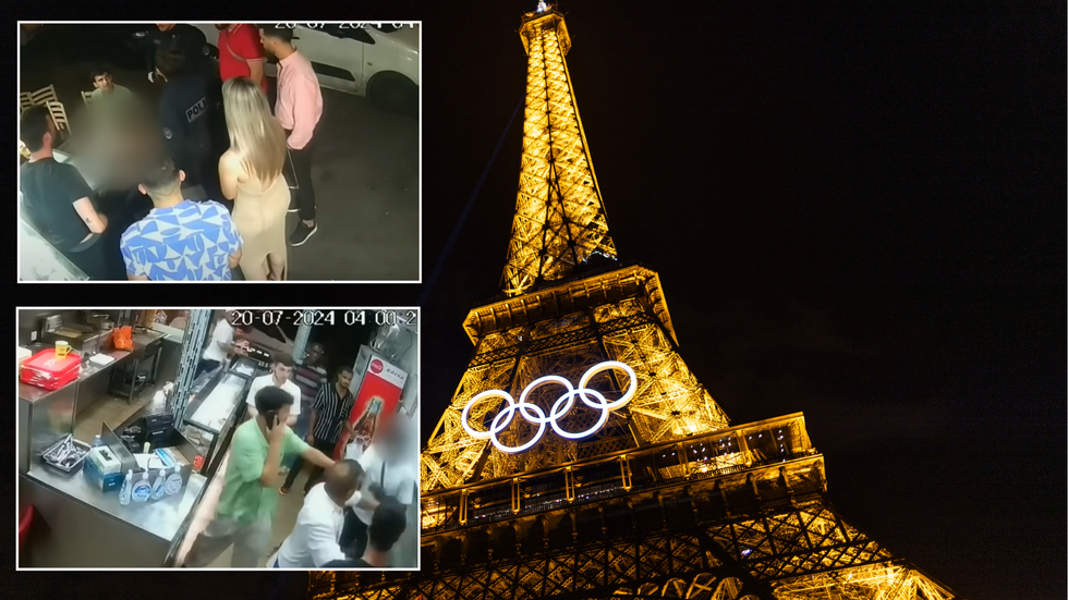 CCTV Footage/Eiffel Tower at night with the Olympic Rings