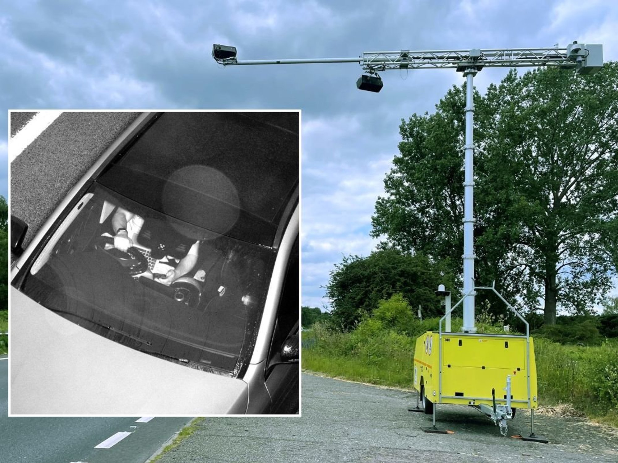 CCTV view inside a vehicle and a new AI road camera