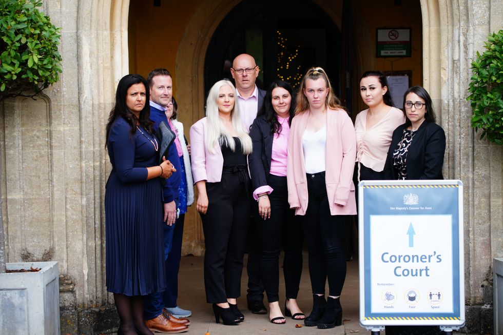 Celia Marsh's husband Andy Marsh (back, centre), and her family arrive for her inquest at Avon and Somerset Coroner's court in Bristol. Ms Marsh, 42, a dental nurse from Melksham, Wiltshire, died on December 27 2017 fter eating a super-veg rainbow flatbread from a Pret a Manger store in Bath, Somerset. Picture date: Tuesday September 6, 2022.