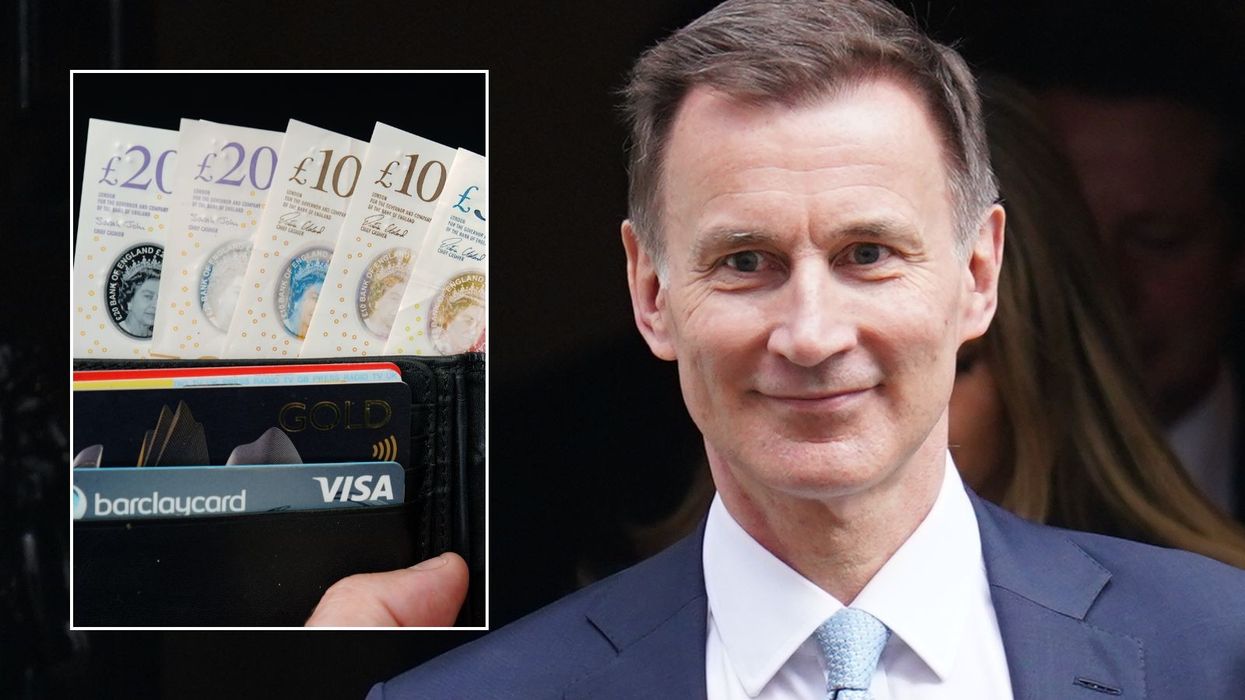 Chancellor Jeremy Hunt and wallet full of money
