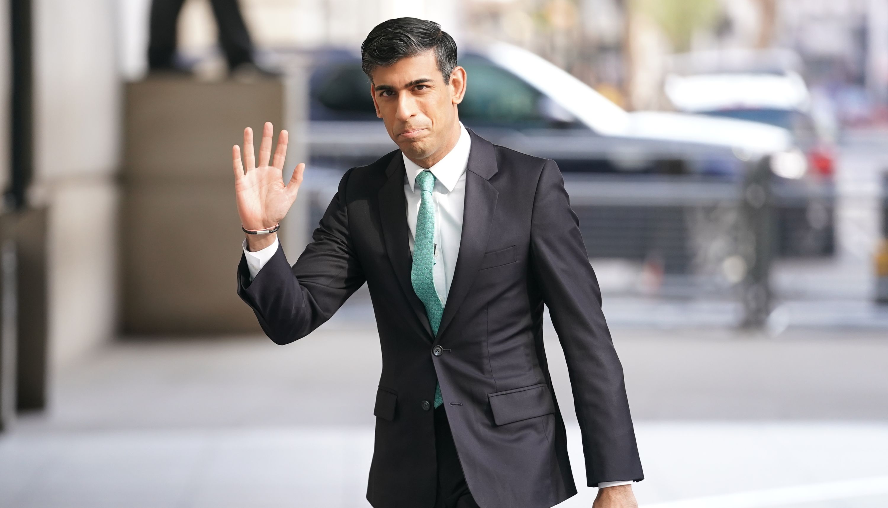 Chancellor of the Exchequer Rishi Sunak arrives at BBC Broadcasting House in London.