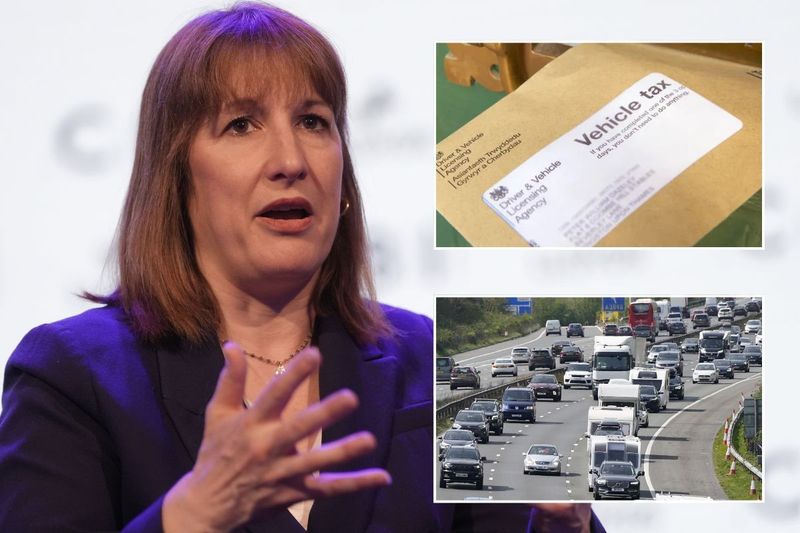Chancellor Rachel Reeves, a vehicle tax reminder letter and a busy motorway