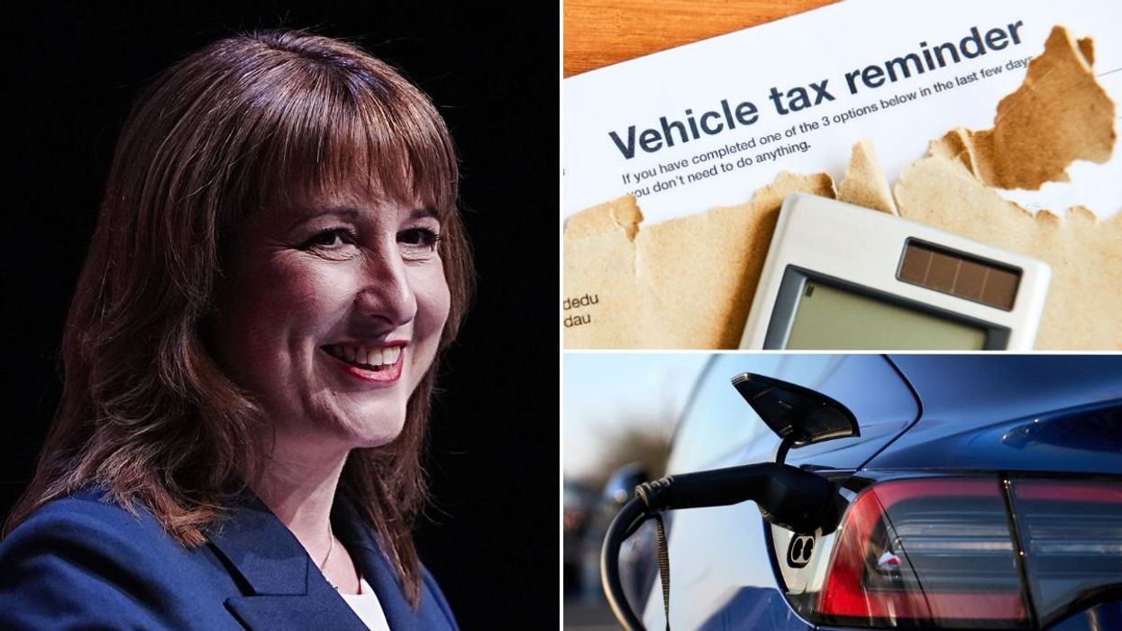 Chancellor Rachel Reeves, a vehicle tax reminder letter and an electric vehicle charging