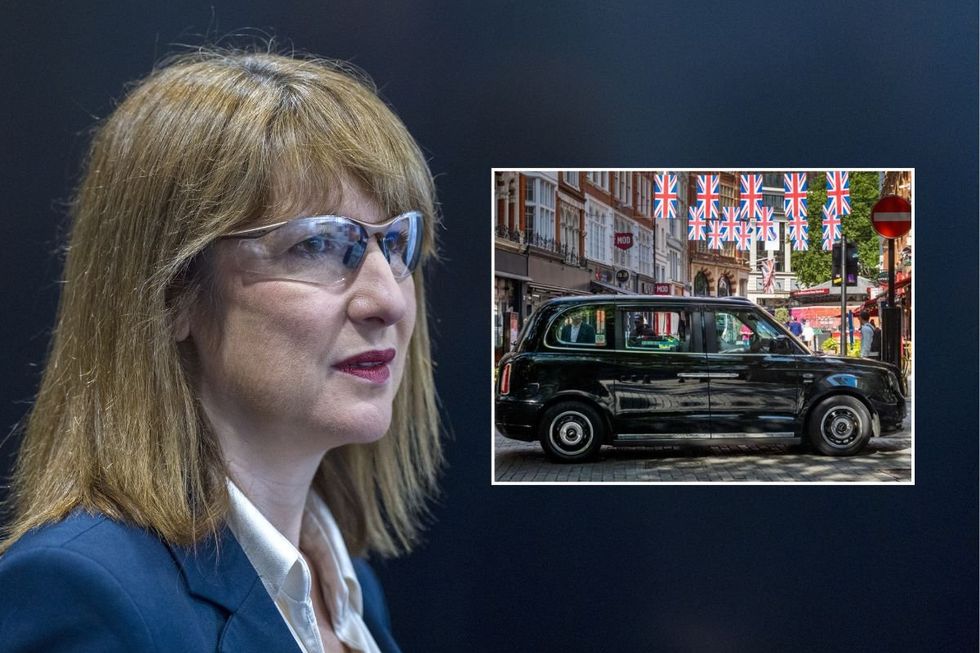 Chancellor Rachel Reeves and a black cab parked in London