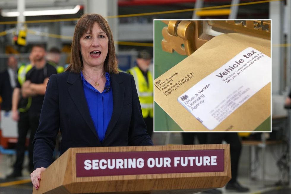 Chancellor Rachel Reeves and a car tax reminder letter
