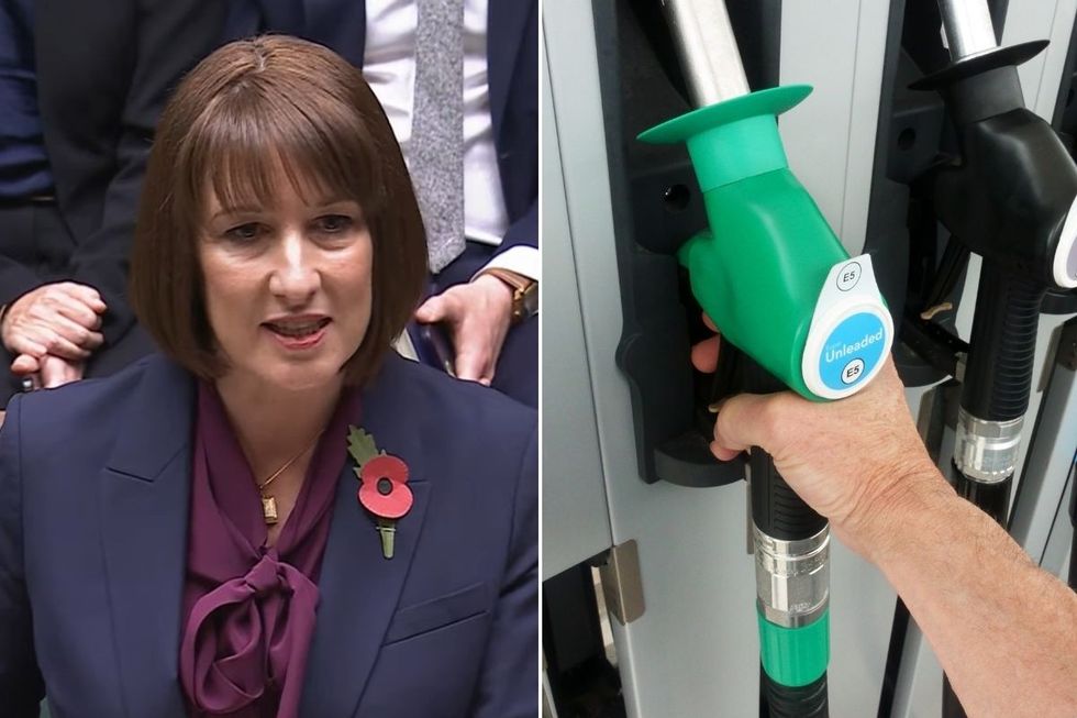 Chancellor Rachel Reeves and a fuel pump