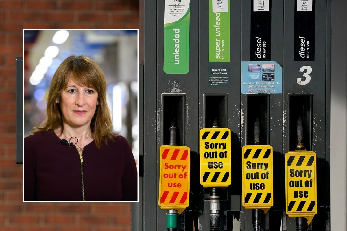 Chancellor Rachel Reeves and a fuel pump