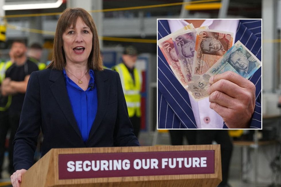 Chancellor Rachel Reeves and a man holding cash
