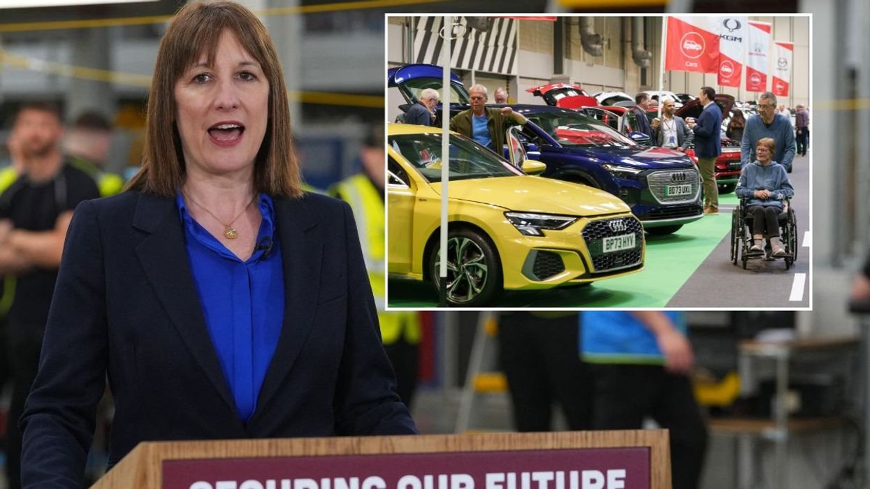 Chancellor Rachel Reeves and a Motability scheme lineup of cars