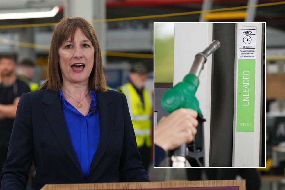 Chancellor Rachel Reeves and a petrol and diesel pump