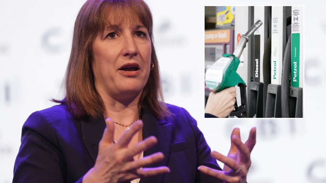 Chancellor Rachel Reeves and a petrol pump