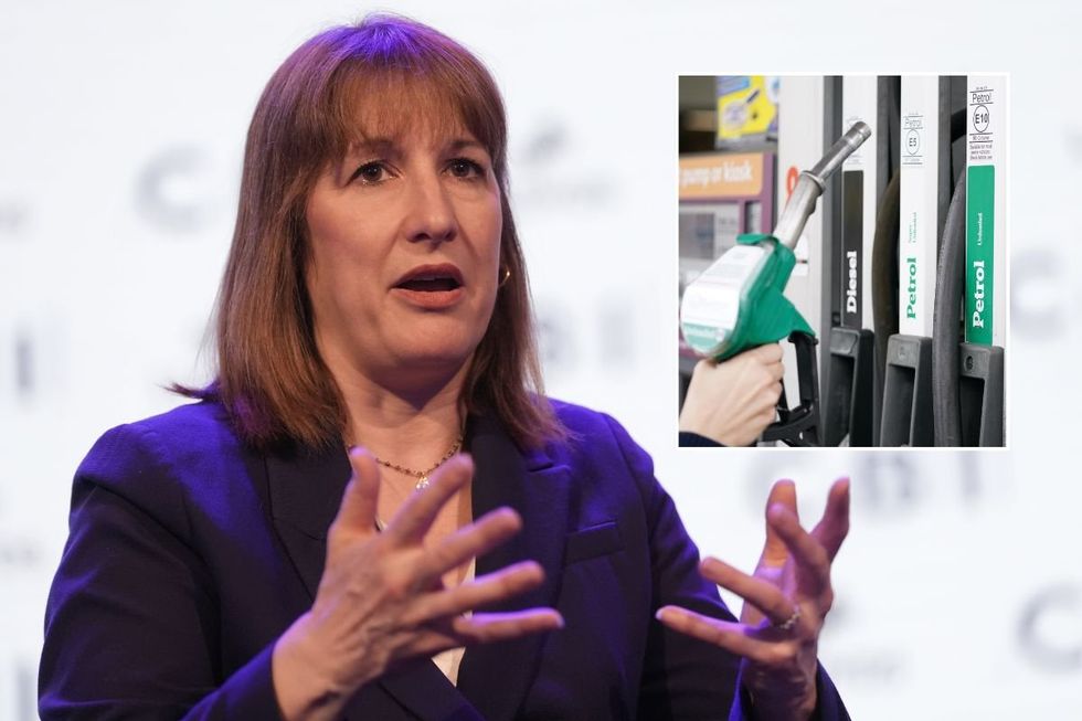 Chancellor Rachel Reeves and a petrol pump